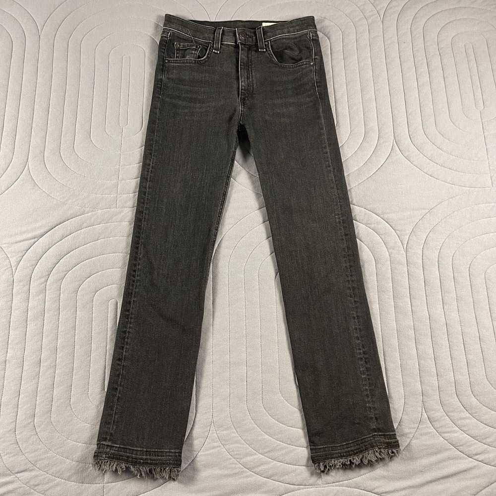Rag & Bone Women's High-Rise Ankle Straight Jeans Sz 25 Black Denim Made In USA
